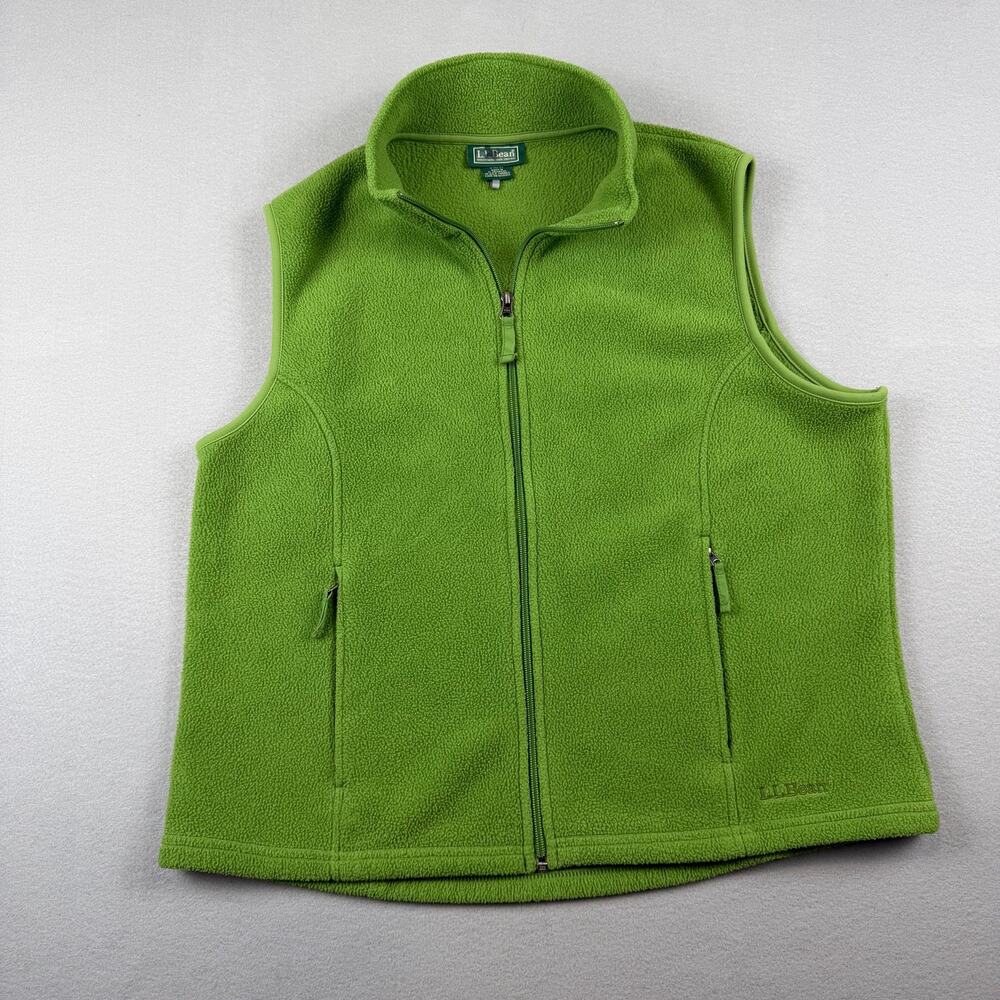 L.L.Bean Bright Green Fleece Vest Full Zip - Large